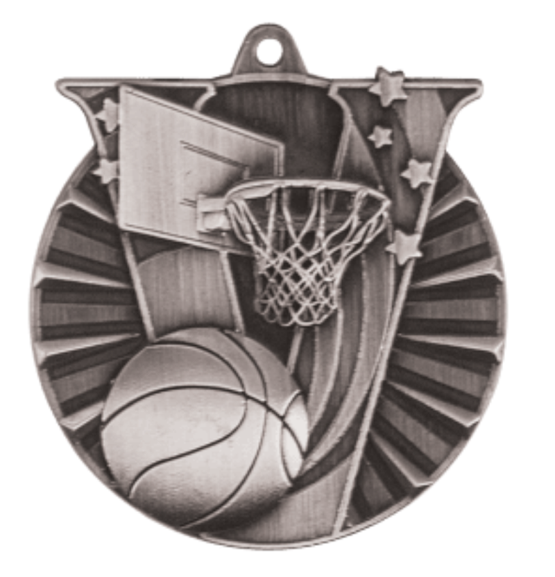 2" Basketball Medal With Engraving and Neck Ribbon