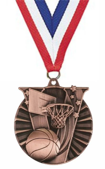 2" Basketball Medal With Engraving and Neck Ribbon