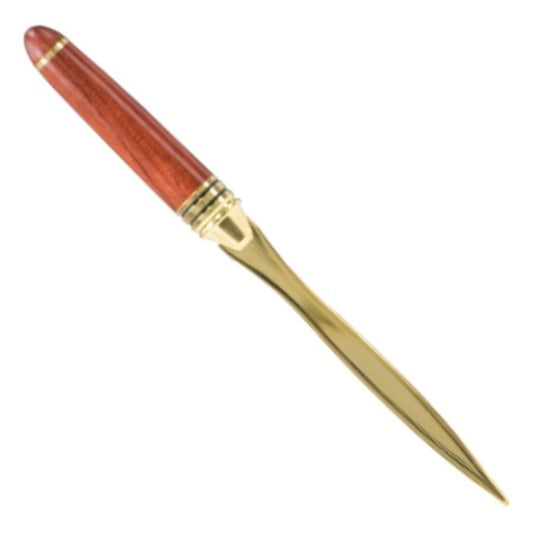 Deluxe Personalized Letter Opener, Engraved Wood and Brass Letter Opener, Personalized Leather Sleeve,