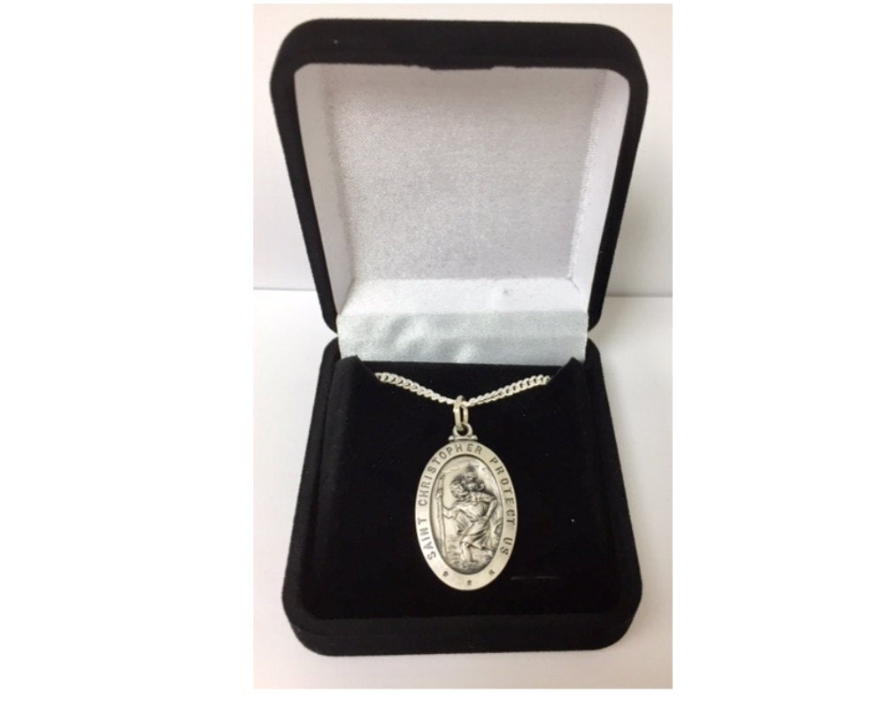 St. Christopher Medal Sterling Silver Patron Saint Personalized Necklace Engraved Free