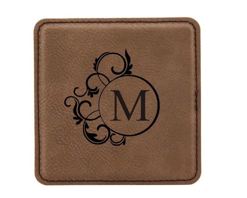 Personalized Coaster Set of 6 Leather includes Holder Engraved Free