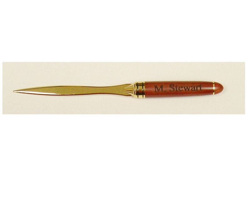 Deluxe Personalized Letter Opener, Engraved Wood and Brass Letter Opener, Personalized Leather Sleeve,