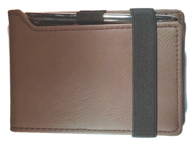 Personalized Note Pad Brushed Soft Dark Brown Leather Pen Business Card Pocket