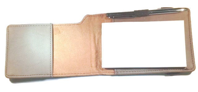 Personalized Note Pad Brushed Soft Tan Leather Pen Business Card Pocket