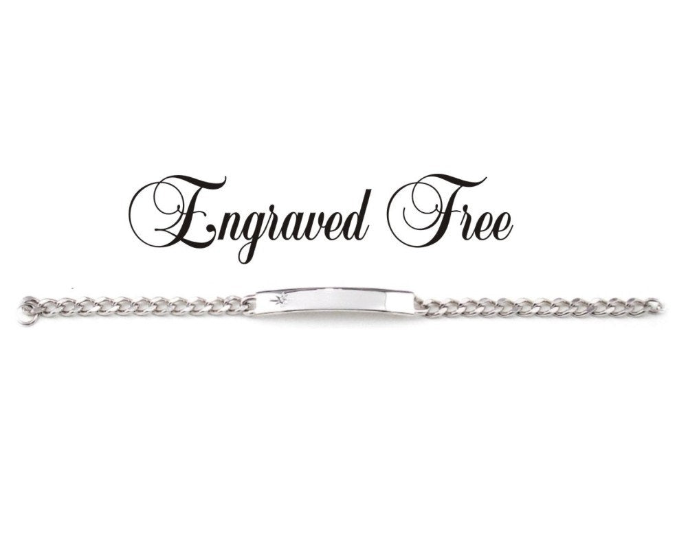 Ladies ID Bracelet Personalized Silver With Diamond Etch Accent Custom Hand Engraved Monogrammed