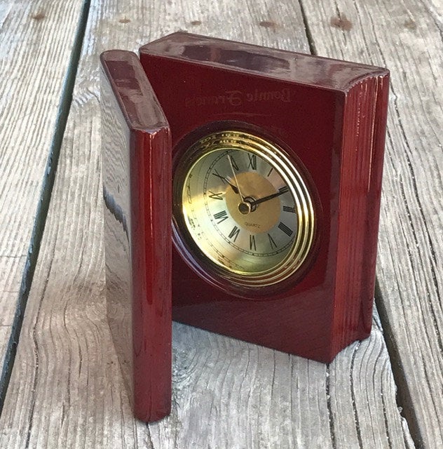 Personalized Desk Clock Book Clock Plaque Solid Piano Finish Rosewood Engraved