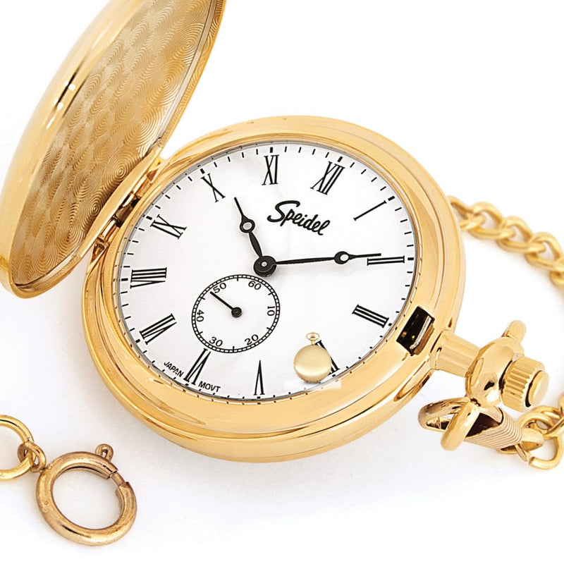 Pocket Watch & Chain Personalized Gold Plated Speidel Quartz Engraved Free Warranty