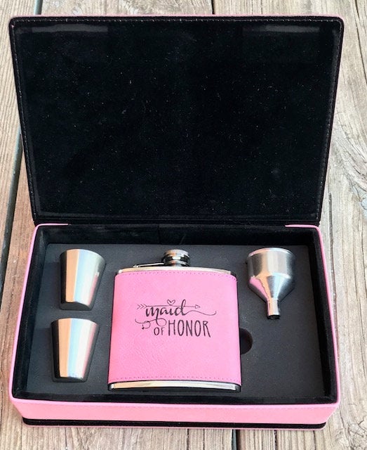 Bridesmaid Gift Maid of Honor Gift Pink Flask Bride Tribe Gift Matron of Honor Wedding Party Gift Modern Design Personalized