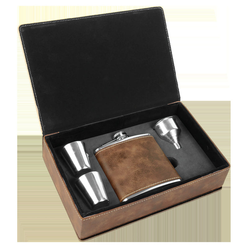 Groomsman Flask Engraved Best Man Usher Personalized Father of the Bride Leatherette Gift Set