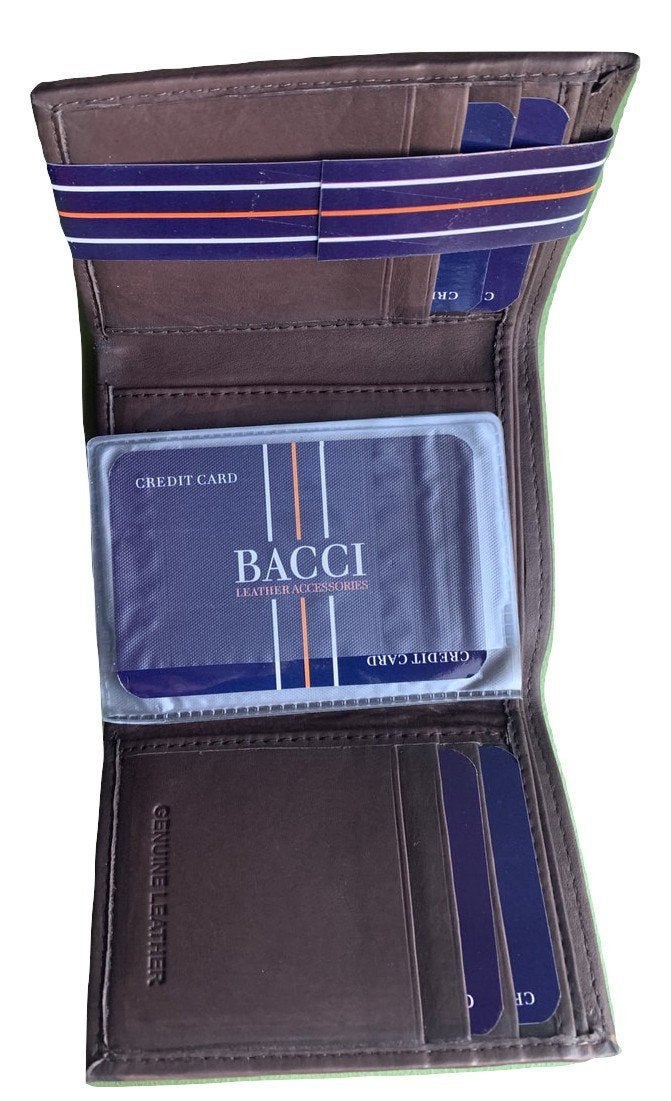 Personalized Mens Wallet Deluxe Brown LeatherTrifold Engraved Groomsman Monogram