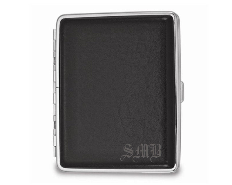 Personalized Cigarette Case Black or Brown Leather Covered