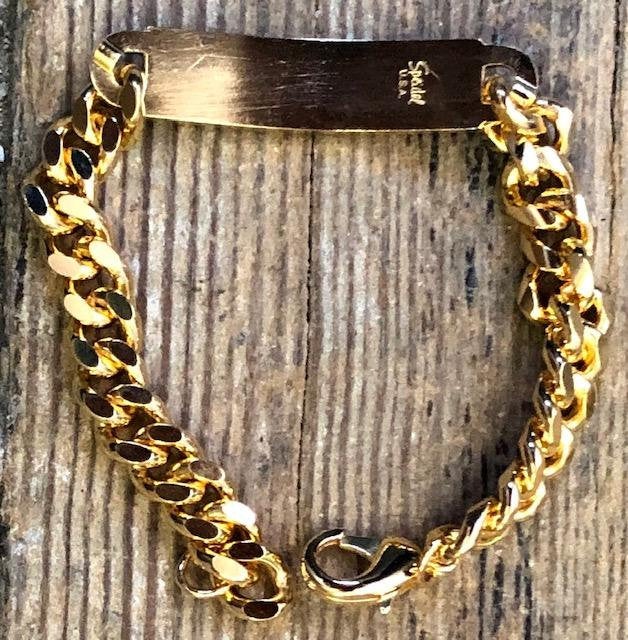 ID Bracelet Mens - Custom Hand Engraved Free - Mens Brushed Gold Plated Mens Personalized ID Bracelet Fathers Day Gift