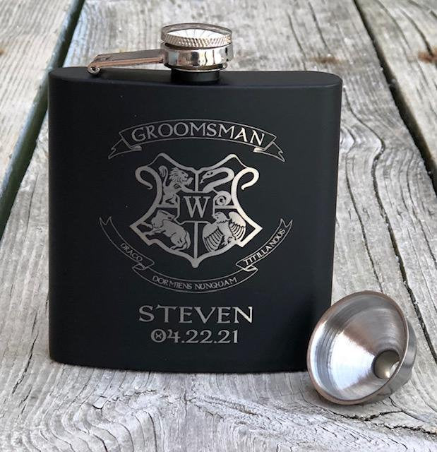 Wizard Flask Set, Engraved Flask & Funnel Gift Set, Wizard Inspired Groomsman Gift