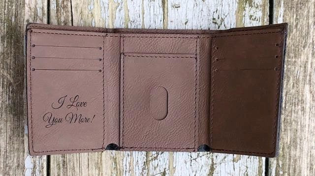 Personalized Tri-fold Wallet Dark Brown Engraved Groomsman Best Man Gift