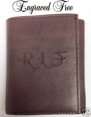 Personalized Mens Wallet Deluxe Brown LeatherTrifold Engraved Groomsman Monogram