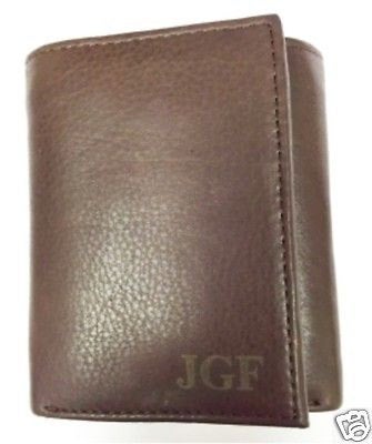 Personalized Mens Wallet Deluxe Brown LeatherTrifold Engraved Groomsman Monogram
