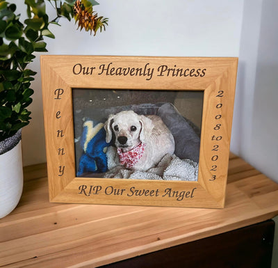 Personalized Dog Memorial 5" x 7" Frame, Engraved As Shown or As You Like With Your Own Sentiment Horizontal Format