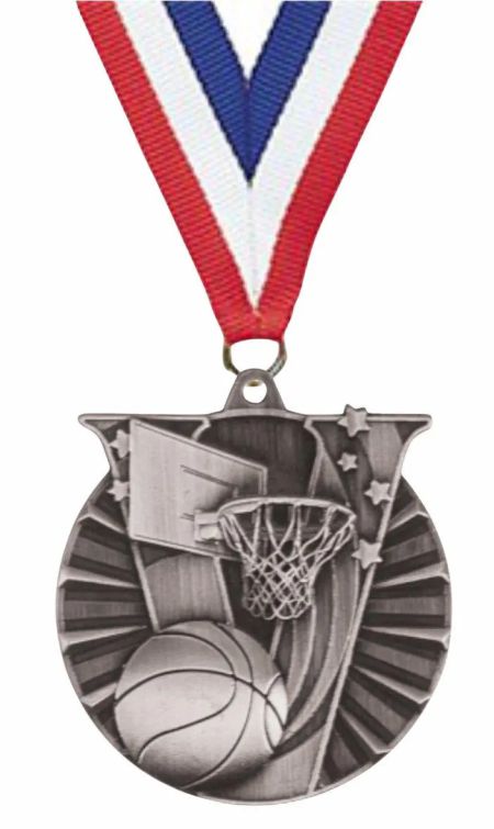 2" Basketball Medal With Engraving and Neck Ribbon