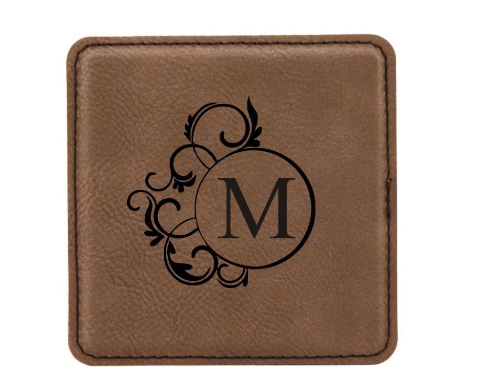 Personalized Coaster Set of 6 Leather includes Holder Engraved Free