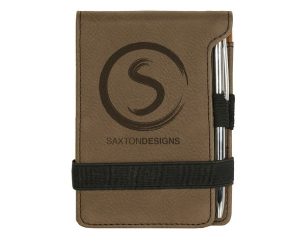 Personalized Note Pad Brushed Soft Dark Brown Leather Pen Business Card Pocket
