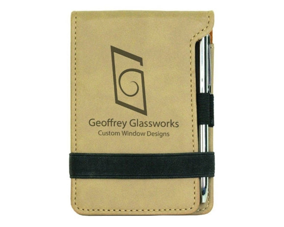 Personalized Note Pad Brushed Soft Tan Leather Pen Business Card Pocket