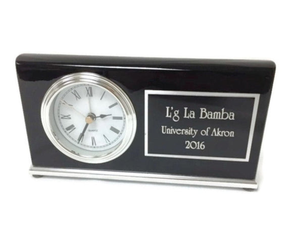 Personalized Desk Clock Black High Gloss Piano Finish Engraved