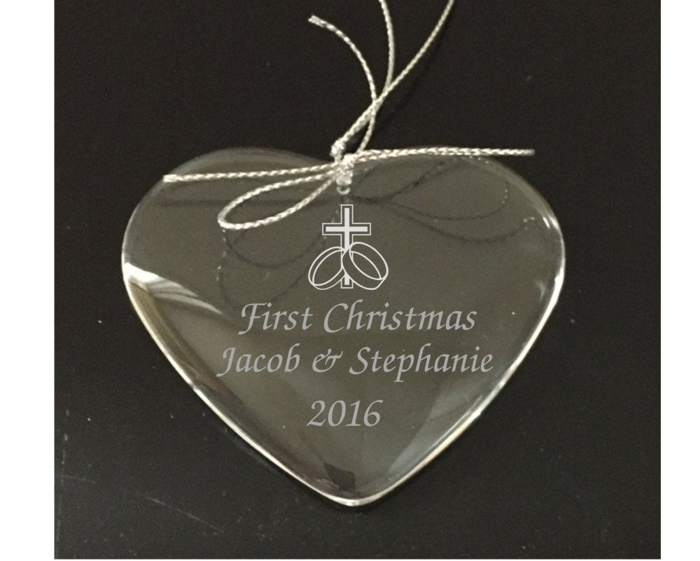 Personalized Our 1st Christmas Together Ornament With Rings - Crystal Engraved