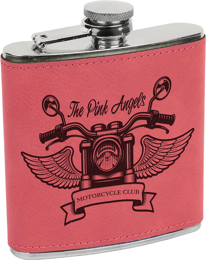 Personalized Pink Flask Leatherette Maid of Honor Bridesmaid Womans Engraved