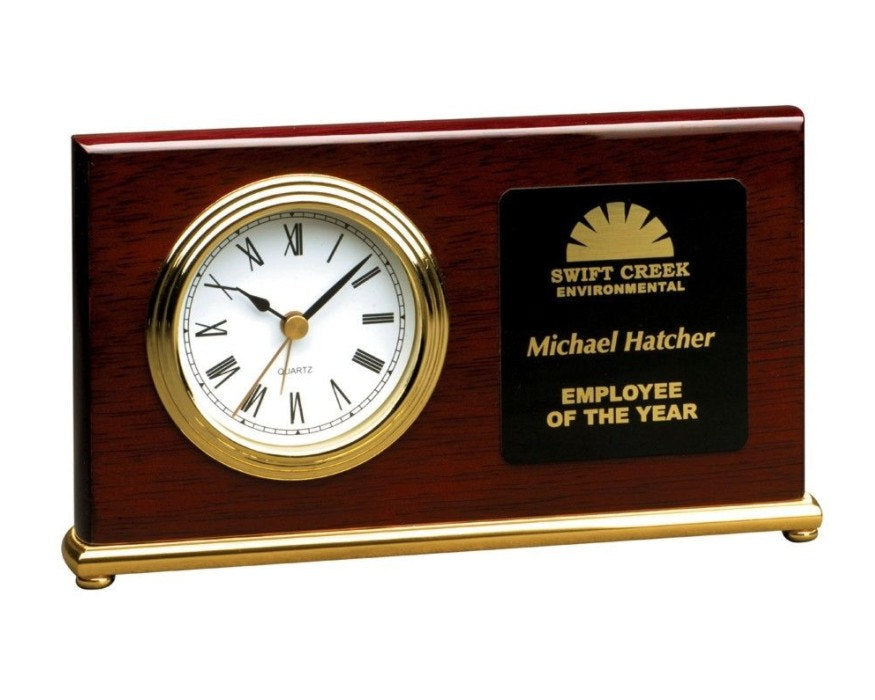 Personalized Desk Clock Solid Rosewood Piano Finish Engraved