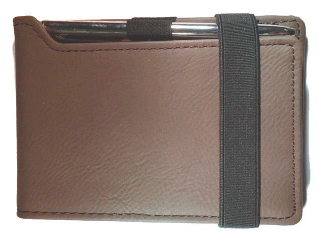 Personalized Note Pad Brushed Soft Tan Leather Pen Business Card Pocket
