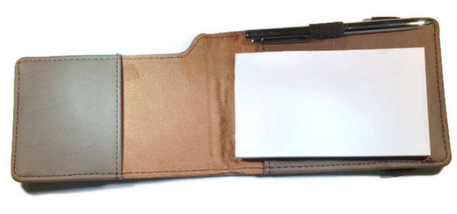 Personalized Note Pad Brushed Soft Dark Brown Leather Pen Business Card Pocket