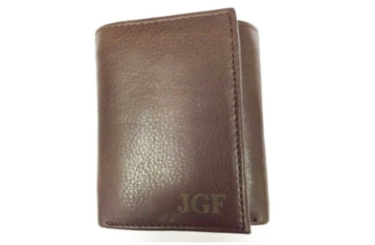 Personalized Mens Wallet Deluxe Brown LeatherTrifold Engraved Groomsman Monogram