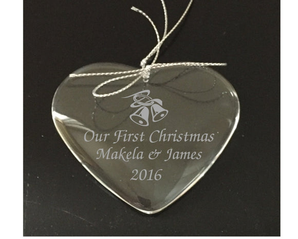 Personalized Our 1st Christmas Together Ornament With Bells - Crystal Engraved