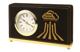Personalized Desk Clock Black Leather Soft Finish Custom Engraved