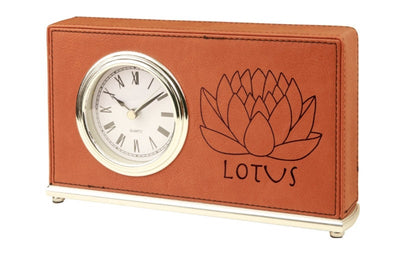 Personalized Desk Clock Rawhide Leather Soft Finish Custom Engraved