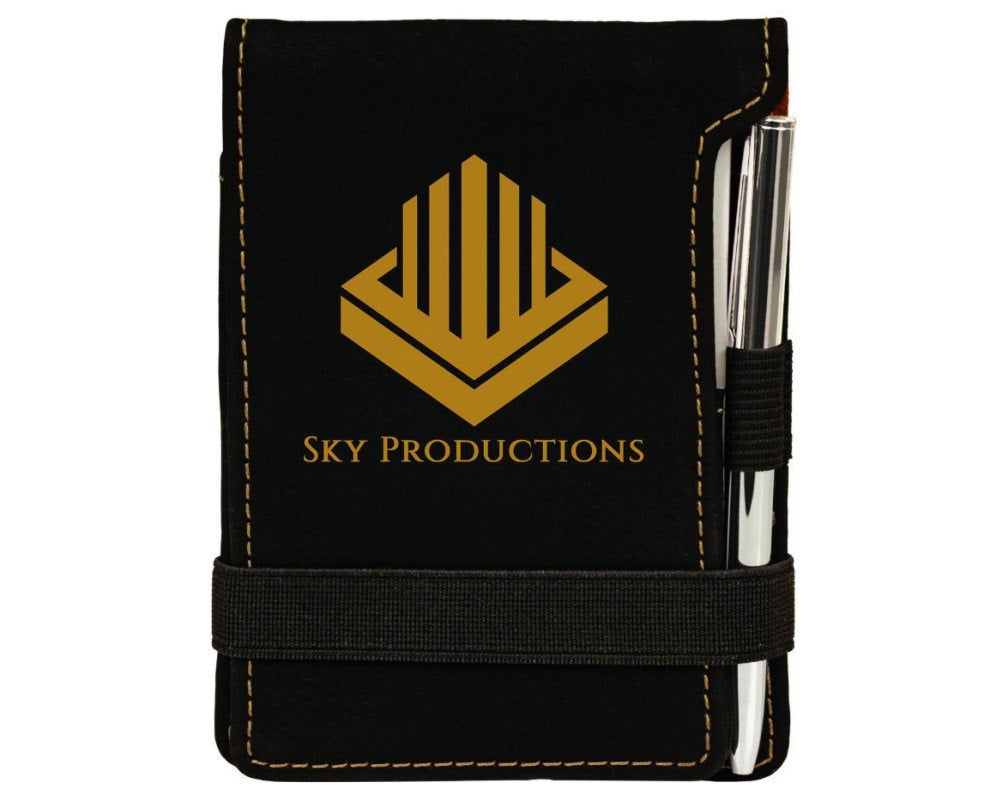 Personalized Note Pad Brushed Soft Black Leather Pen Business Card Pocket