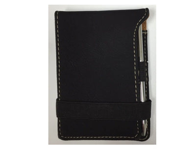 Personalized Note Pad Brushed Soft Black Leather Pen Business Card Pocket
