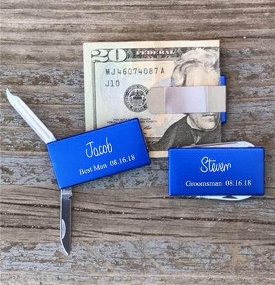 Groomsman Gift Money Clip With Knife & File Best Man Usher Gift Blue Personalized Groomsman