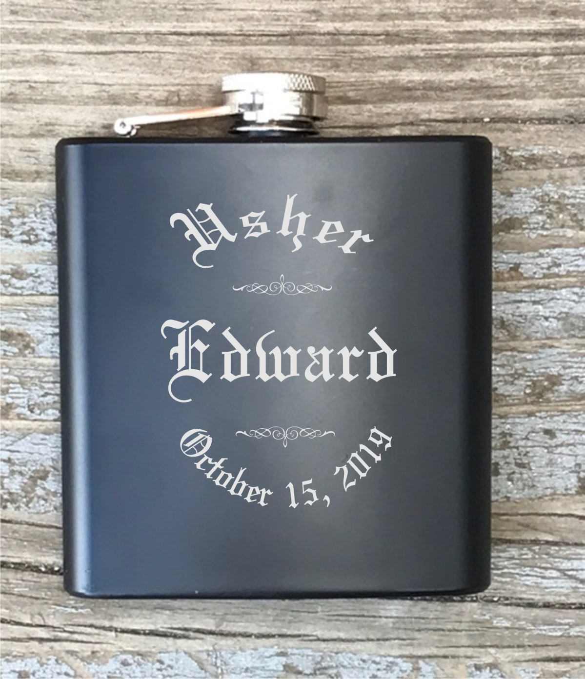 Personalized Usher Flask Old English Circle Engraved Bachelor Party Gift Groomsmen