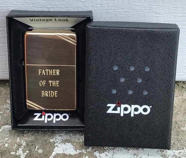 Personalized Father Of The Bride Zippo Lighter Vintage Brass Hand Engraved Custom