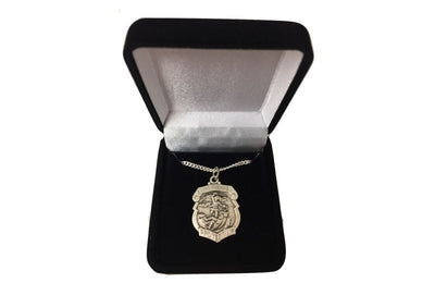 St. Michael Police Badge Shaped Medal Sterling Silver Patron Saint Personalized Necklace Engraved Free With Box