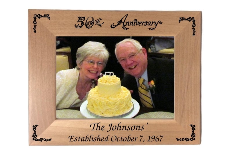 50th Anniversary Picture Frame Landscape Personalized 5 x 7 Photo (Engraved As You Like)