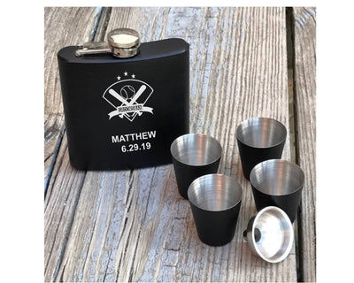 Baseball Inspired 6 Piece Flask Set With Gift Box Groomsman Best Man Gift
