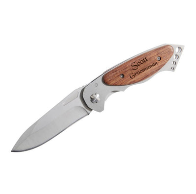 Personalized Stainless Steel Lock Back Pocket Knife Wood Handle Groomsman Best Man
