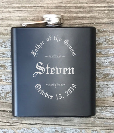 Personalized Father Of The Groom Flask Old English Circle Engraved Bachelor Party Gift Groomsmen