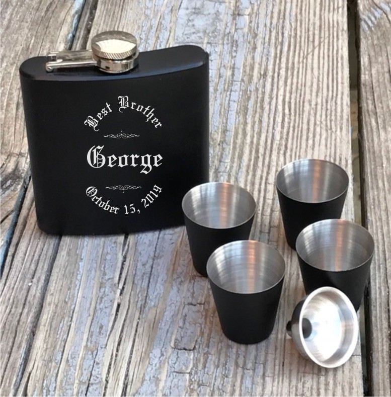 Personalized Flask Gift Set Best Brother Engraved Wedding Engraved Black