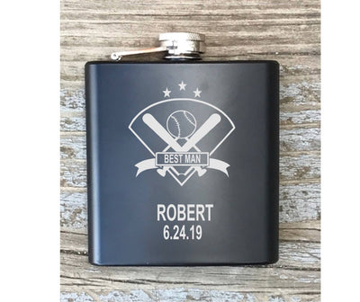 Personalized Best Man Baseball Inspired Flask Engraved Bachelor Party Gift Groomsmen