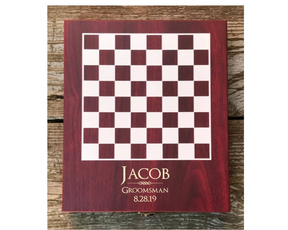 Personalized Chess Set Gift Groomsman Best Man Custom Engraved Wood Box As You Like Father's Day Wedding Party Gift