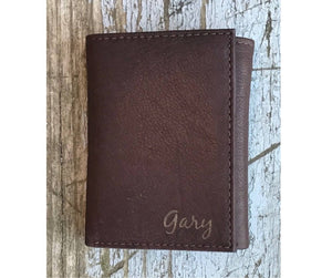 Personalized Mens Wallet Deluxe Brown LeatherTrifold Engraved Groomsman Monogram