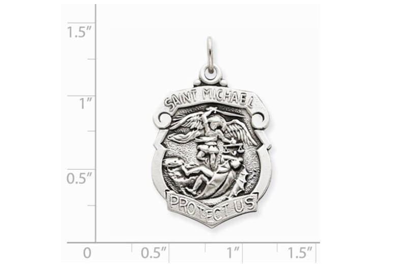 St. Michael Police Badge Shaped Medal Sterling Silver Patron Saint Personalized Necklace Engraved Free With Box